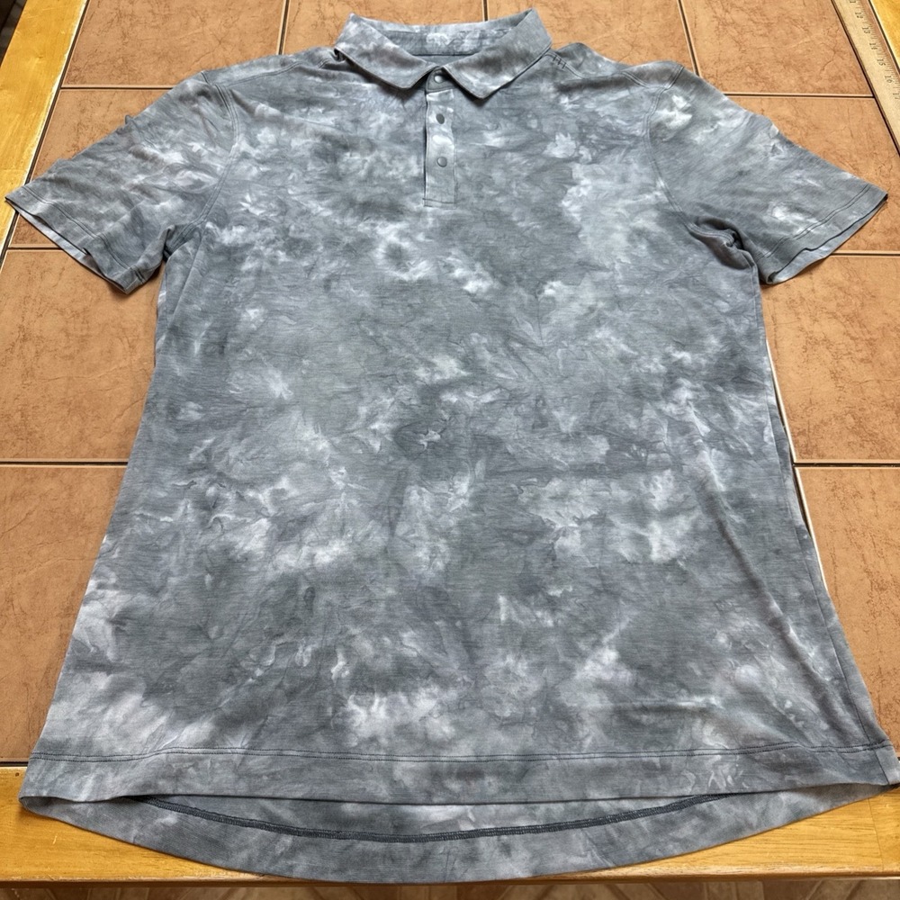 Lululemon Evolution Polo Shirt Mens Sz Medium Gray Performance Stretch Tie Dye